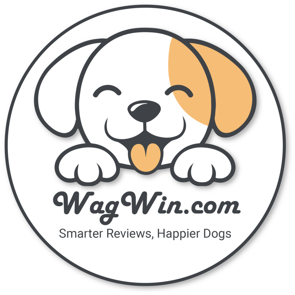 WagWin.com logo, an adorable dog.
